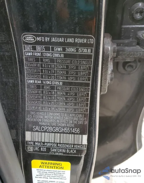 2016 Land Rover Discovery Sport Se from USA, damaged, VIN SALCP2BG8GH551456